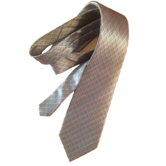 Alfani Mens All Silk Neck‎ Tie Italian Made Copper Tan Squares 3.5” x 59" Italy - Picture 8 of 8